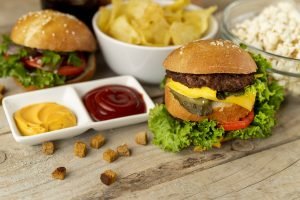 close-up-fast-food-wooden-background